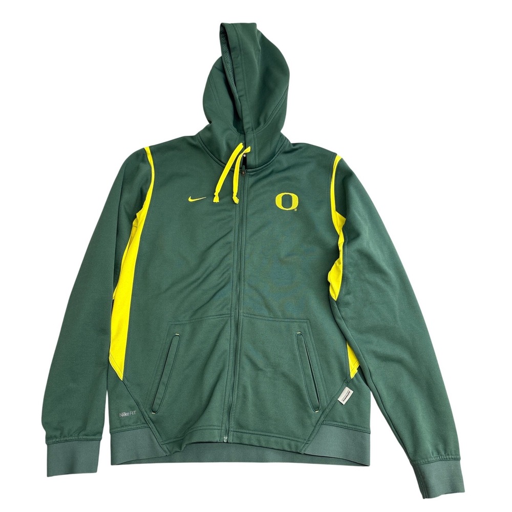 Nike Oregon Ducks Full Zip Hoodie Mens Medium Green Yellow NikeFIT Therma Jacket